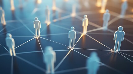 This image shows a conceptual network of figures connected by lines, representing social media or organizational connections