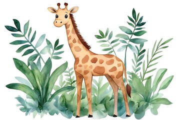 Fototapeta premium Illustration of a little smiling baby giraffe