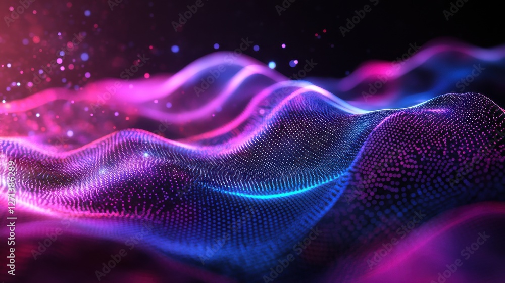 Poster abstract colorful mesh on dark wallpaper with mock up place. technology and designer backgrounds con