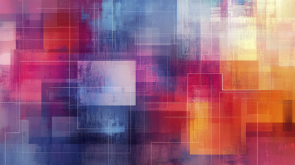 Obraz premium Abstract colorful background with geometric shapes and textures, featuring vibrant hues of red, blue, and orange. This minimalist design evokes sense of modernity and creativity