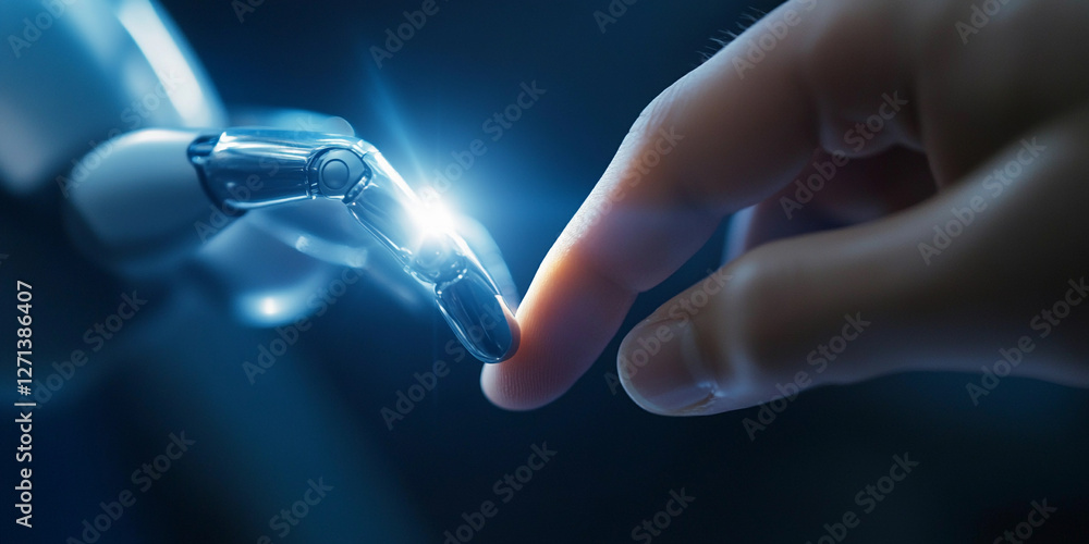 Poster interaction between human and robotic hand in close-up