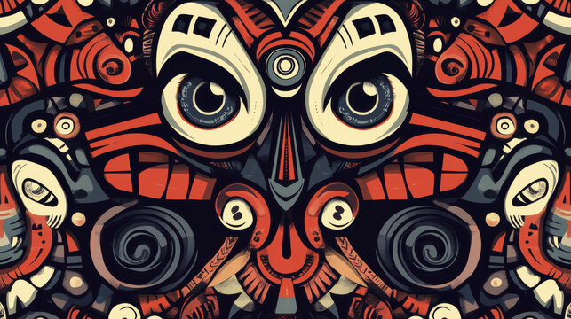 Intricate abstract tribal pattern featuring bold colors and artistic ethnic influences, evoking sense of cultural depth and creativity