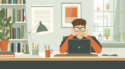 Fototapeta premium Brainstorming is a process of gaining perspective. Person working at a desk with a laptop.