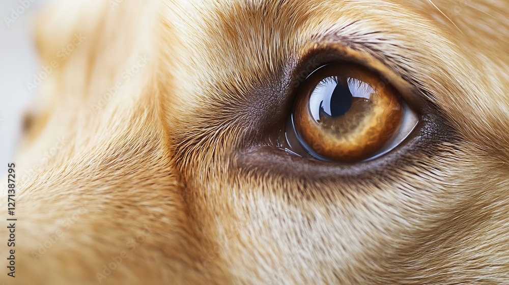 Poster Closeup of a beautiful dog's eye displaying unique textures and warm color tones in natural light : Generative AI