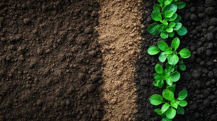 Young Plants Growing in Rich Soil A Contrast of Dark and Light Earth
