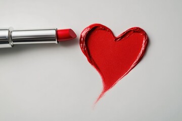 Creative use of lipstick, forming a vibrant red heart on paper