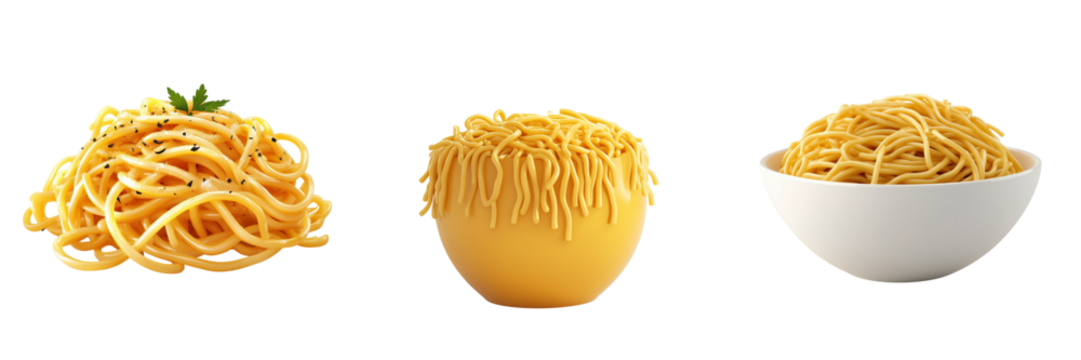 Set of Rustic wooden fork lifting a forkful of Aglio e Olio spaghetti, olive oil glistening on transparent png background. Ai generated