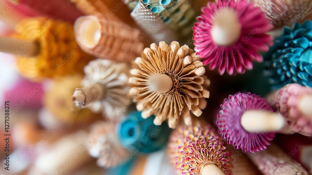 Aufkleber Vibrant array of colorful handcrafted paper flowers showcasing artistic design and creativity in an engaging display : Generative AI