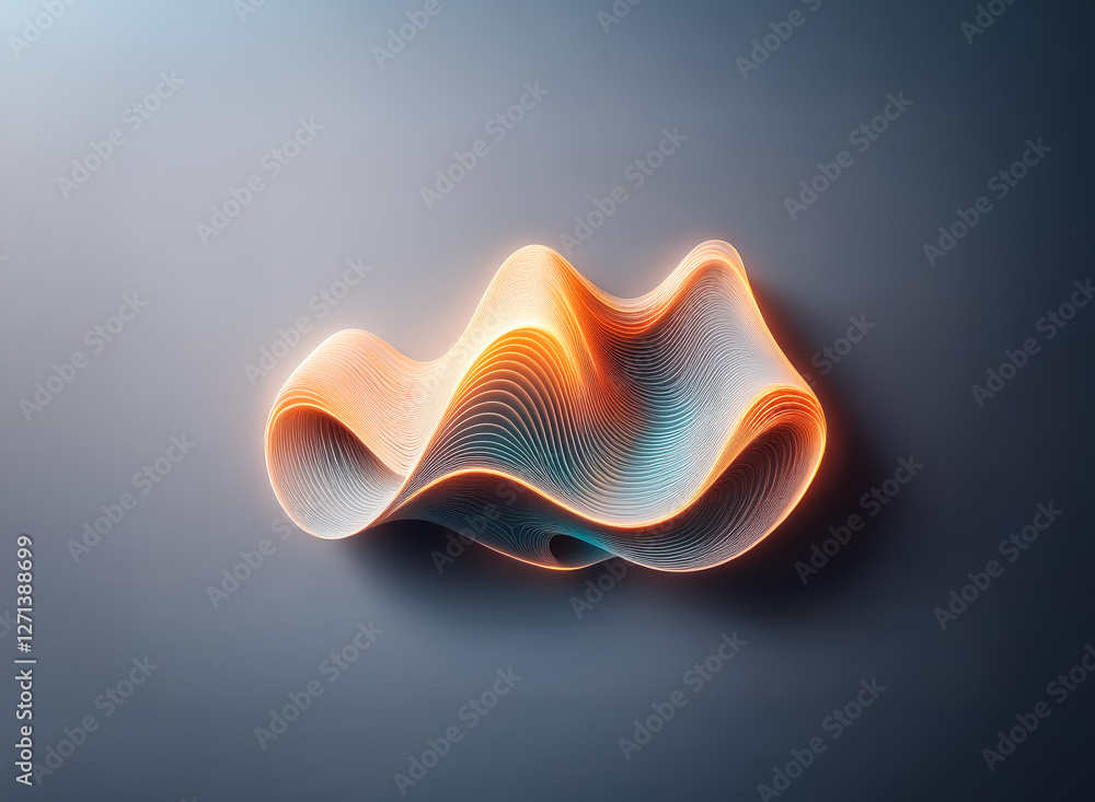 Aufkleber abstract flowing form with orange to teal gradient illumination. smooth waves and curves create a dy