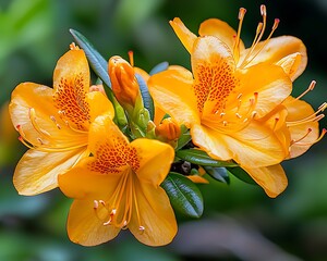 Fototapeta premium Close-up of vibrant orange azalea flowers in a garden setting