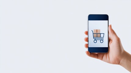 Hand Holding Smartphone with Online Shopping Cart Illustration