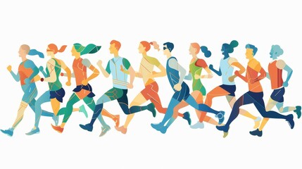 flat design illustration of runners in a marathon