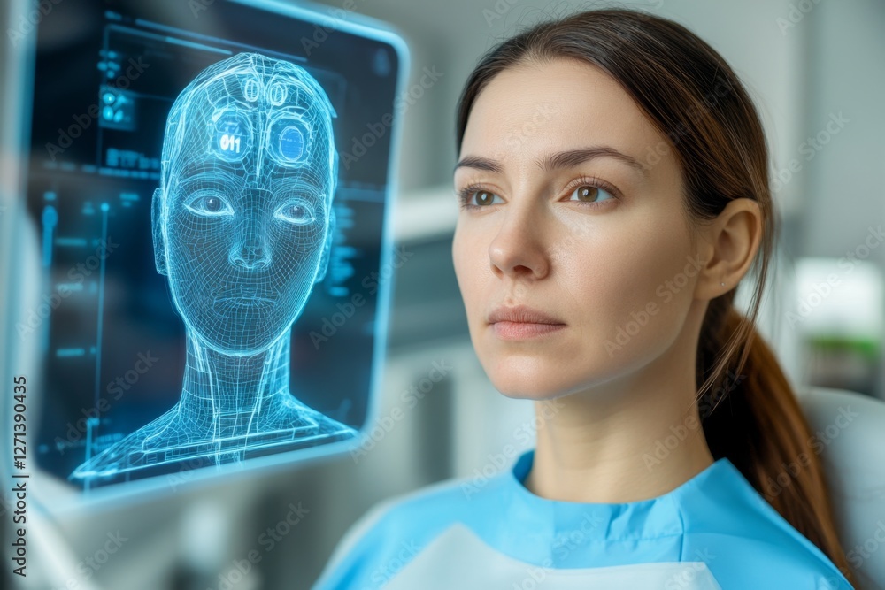 Aufkleber a high-tech futuristic ai-powered survey system collecting real-time feedback through holographic da