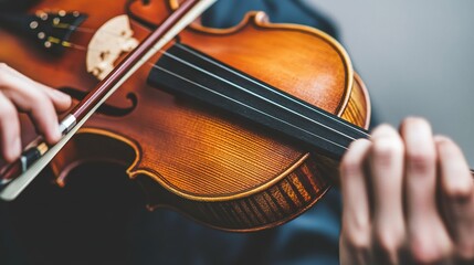 Fototapeta premium Musician playing violin, close-up, indoor studio, musical performance
