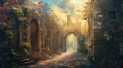 Fototapeta premium Enchanted Street Where Every Doorway Leads to a New Adventure