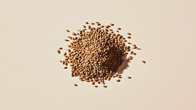 A pile of cumin seeds arranged neatly on a light-colored background, highlighting their rich brown tones.
