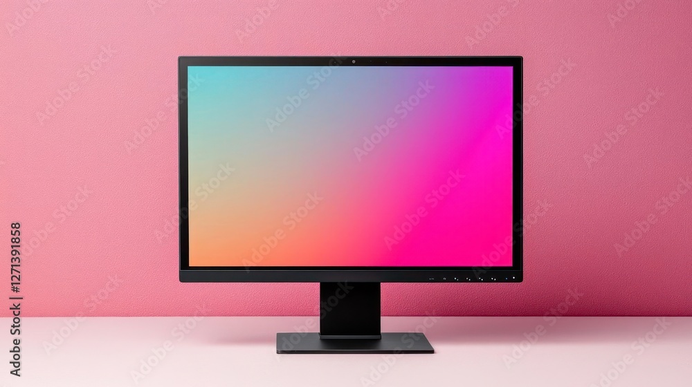Poster Modern Computer Monitor with Vibrant Gradient Display on Pink Background
