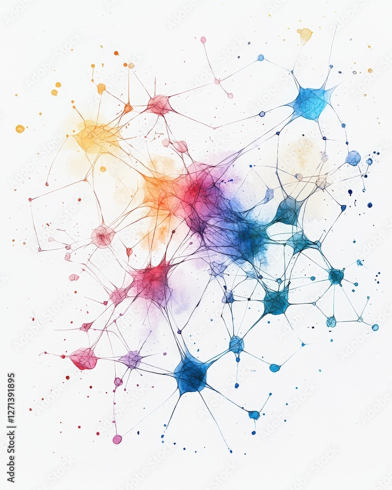 Poster a vibrant abstract design showcasing colorful interconnected nodes and lines, perfect for illustrati