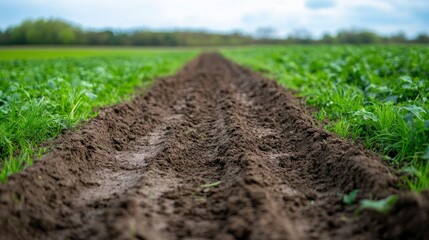 Rural Farmland Path - Freshly Plowed Field Track