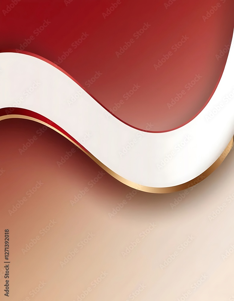 Poster elegant curved design with golden trim on a red and beige gradient background