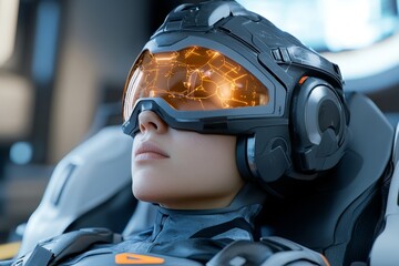 A futuristic space trainee learning to operate a spaceship, preparing for intergalactic missions