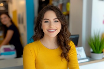 A loyal customer receiving a reward card and smiling at a retail counter