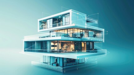 3D render of a modern residential building with architectural design and exterior details