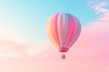 Naklejka premium Vibrant Hot Air Balloon Adventure: A Colorful, Isolated Flight Above the Clouds. Perfect for travel brochures, children's books, whimsical designs, greeting cards, and more! This high-resolution image