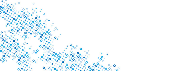 Versatile blue abstract background featuring a dot texture. Chaotic mosaic of random particles, linear bagel pattern. Vector design for banners, posters, websites, social media, presentation, business