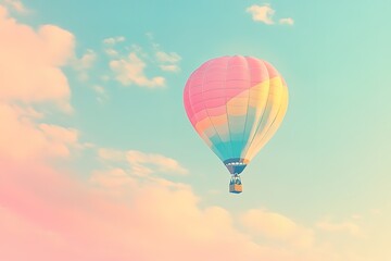 Fototapeta premium Vibrant Hot Air Balloon Soaring High: A Colorful, Isolated Illustration Perfect for Travel, Adventure, and Fantasy Designs. Ideal for websites, brochures, posters, and more. This whimsical image 
