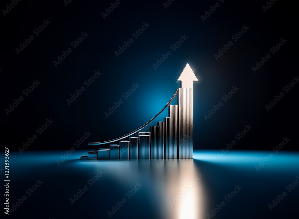Aufkleber a metallic bar chart with an illuminated arrow pointing upward against a dark backdrop, signifies bu