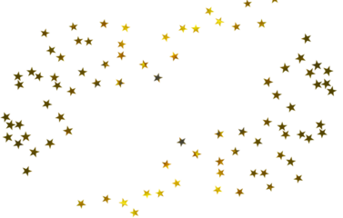 Gold confetti in the shape of stars isolated on a white or transparent background. Decoration for holiday backgrounds