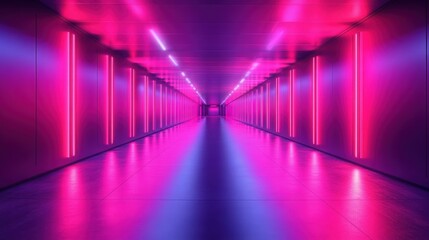 Fototapeta premium Neon Corridor with Pink and Purple Lights in Modern Space