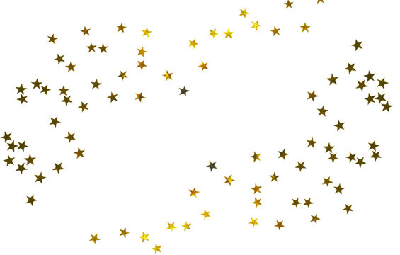 Gold confetti in the shape of stars isolated on a white or transparent background. Decoration for holiday backgrounds