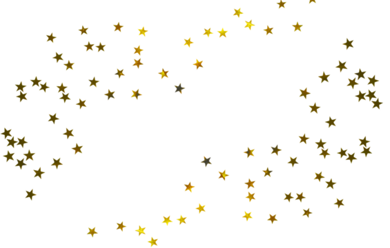 Gold confetti in the shape of stars isolated on a white or transparent background. Decoration for holiday backgrounds