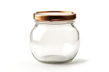 Elegant Copper Lid Glass Jar: Perfect for Preserves, Honey, or Decorative Storage. High-quality studio shot, isolated on white background. Ideal for food blogs, packaging design, and culinary         