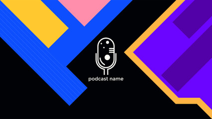 ABSTRACT TEMPLATE PODCAST FLAT COLOR WITH GEOMETRIC SHAPES DESIGN DARK BACKGROUND VECTOR. GOOD FOR COVER, BANNER, WEB,SOCIAL MEDIA