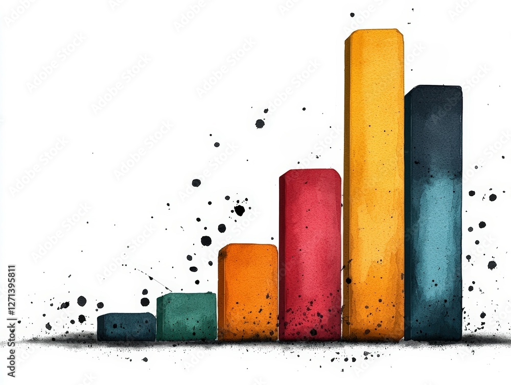 Aufkleber a vibrant and artistic bar graph illustration showcasing growth and progress with splashes of color 