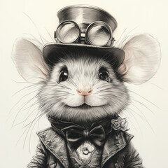 Cute Old School Style happy young Mouse in a dapper hat, sepia, gangster vibe, peaky blinders