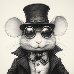 Cute Old School Style Mouse in a dapper hat, sepia, gangster vibe, peaky blinders