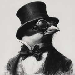 Cute Old School Style Sparrow in a dapper hat, sepia, gangster vibe, peaky blinders