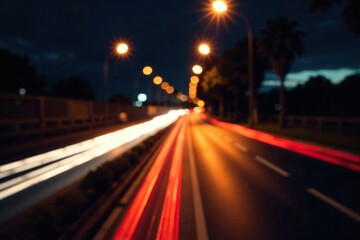 Obraz premium Swirling motion blur of car headlights at night, motion blur, blurred light, headlights