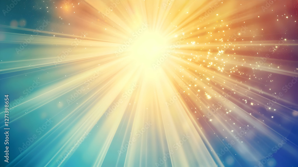 Poster radiant burst of light with colorful rays and sparkling particles creating a vibrant atmosphere