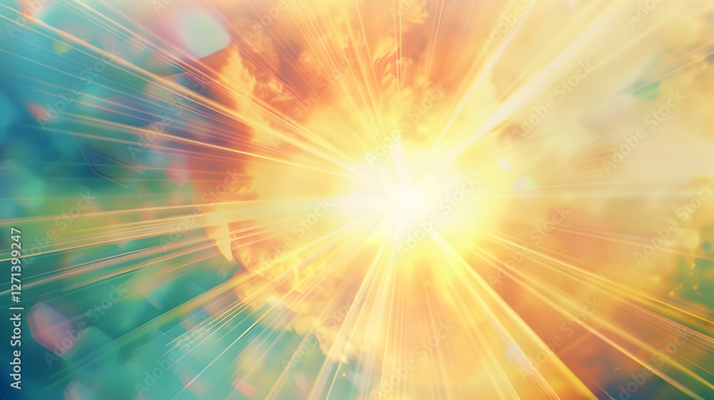 Poster vibrant burst of light and color radiating from the center, creating a dynamic atmosphere