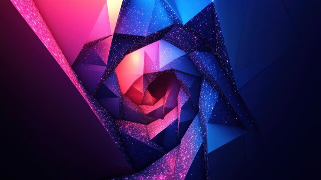 Abstract Colorful Geometric Spiral Design with Glowing Particles Digital Art