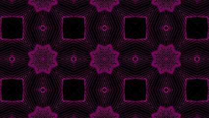 Abstract mandala with evolving geometric patterns magenta red color 4k illustration on black background. 