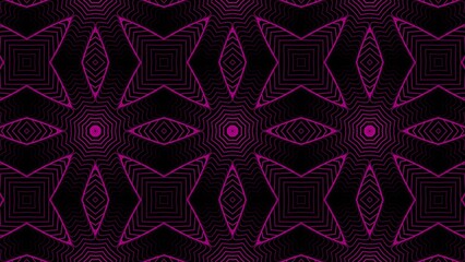 Abstract mandala with evolving geometric patterns magenta red color 4k illustration on black background. 