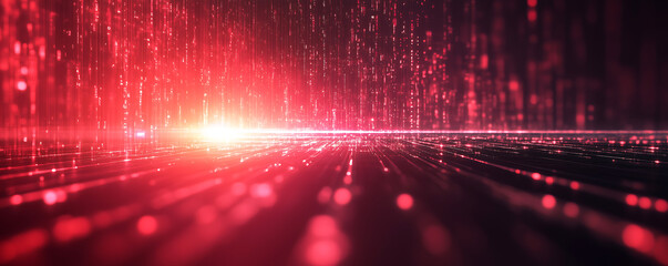 Futuristic Red Digital Data Stream with Glowing Particles – Perfect for AI, Cybersecurity, and Technology Themes,  data science themes, blockchain technology, futuristic digital networks, and high-tec