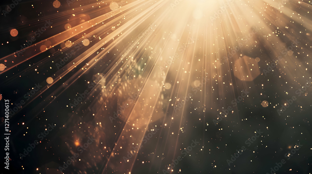 Aufkleber abstract light rays shining through a dark background with shimmering particles floating around