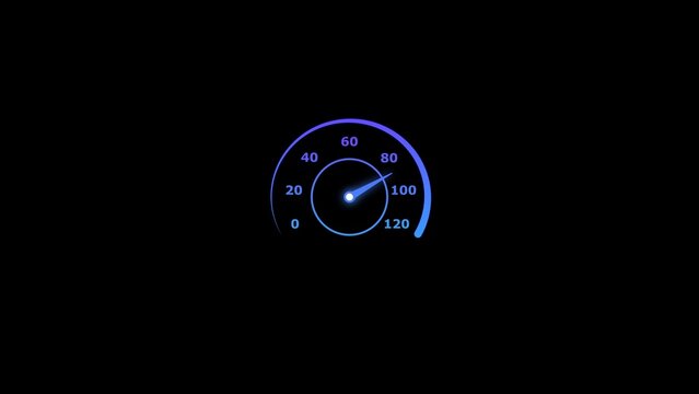 Abstract speed meter or indicator conceptual royal blue color 4k illustration. Car dashboard speed rpm meter icon concept on black background.